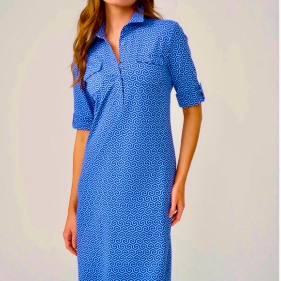 J. McLaughlin Dresses & Skirts - J. McLAUGHLIN Lawrence shirt Dress Blue Honeycomb Roll Tab Catalina Cloth Large